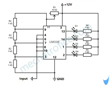 Voltage Level Indicator circuit using IC LM339